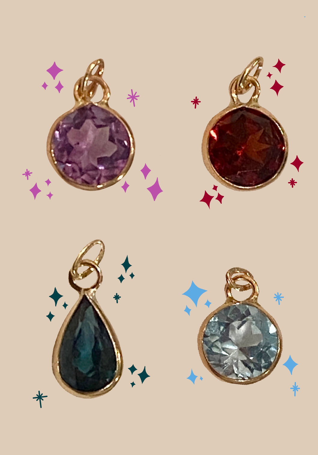 14k Gemstone Charms